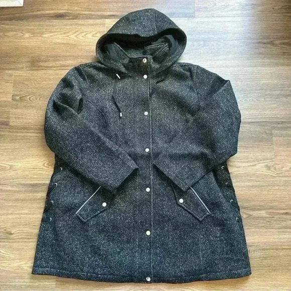 Susan Graver Women's Tweed Hooded Coat SZ 1X Winter Career Teacher Gorpcore EUC - Picture 1 of 9
